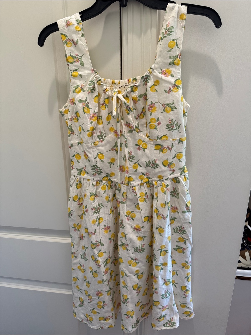 Jessica Simpson White Lemon-Print Sundress with Pink Blossoms
